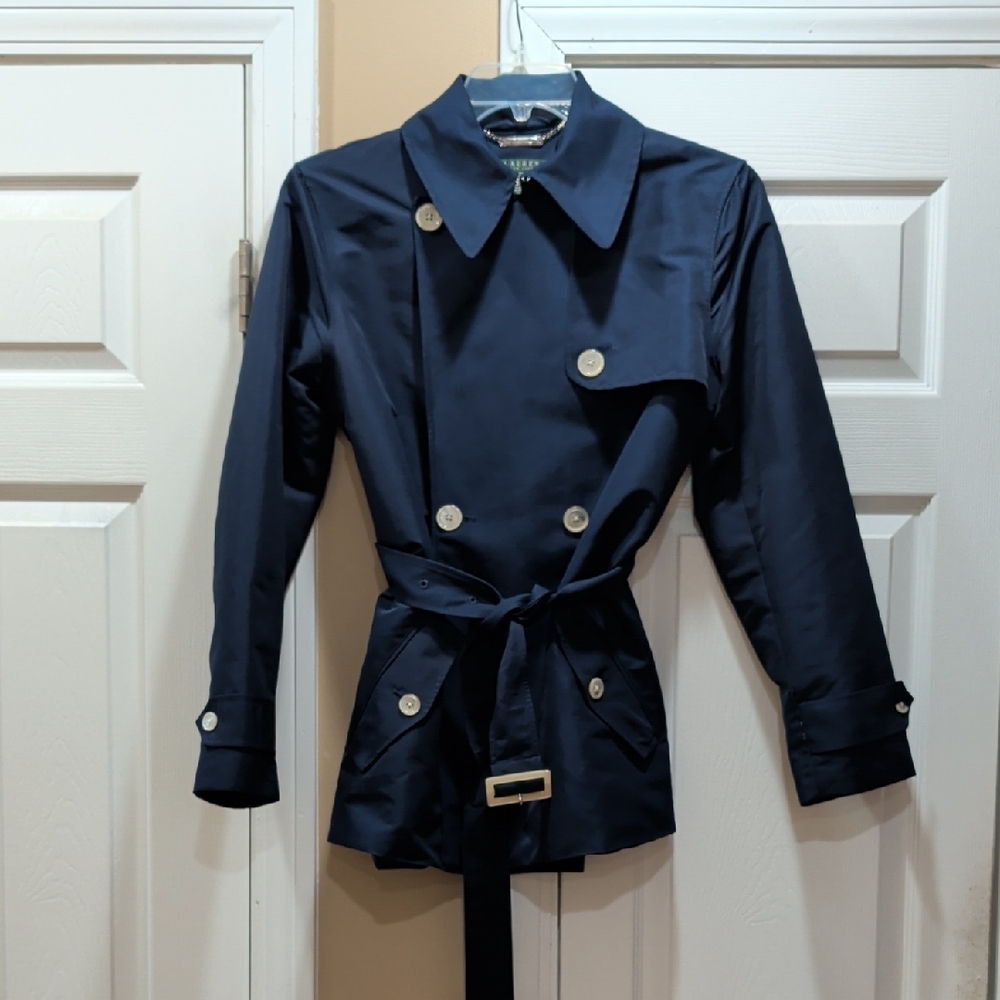 Ralph Lauren Elegant Navy Double-Breasted Trench Coat